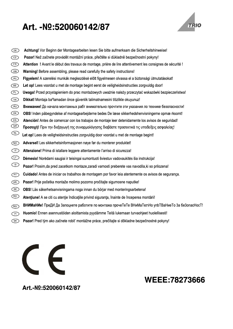 Page 1 de la notice Manuel utilisateur Trio Lighting Hudson 520060187