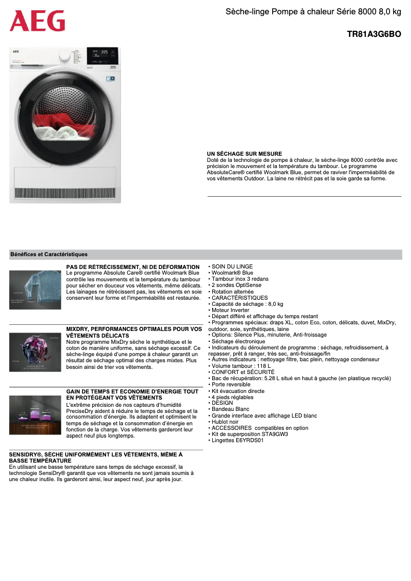 Página 1 del manual Ficha técnica AEG TR81A3G6BO