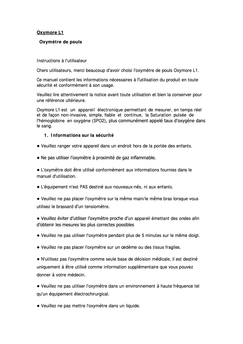Page 1 de la notice Manuel utilisateur Thomson Oxymore L1