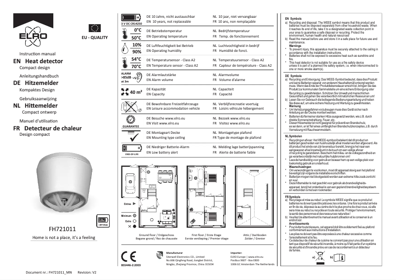 Page 1 de la notice Manuel utilisateur Elro FH721011