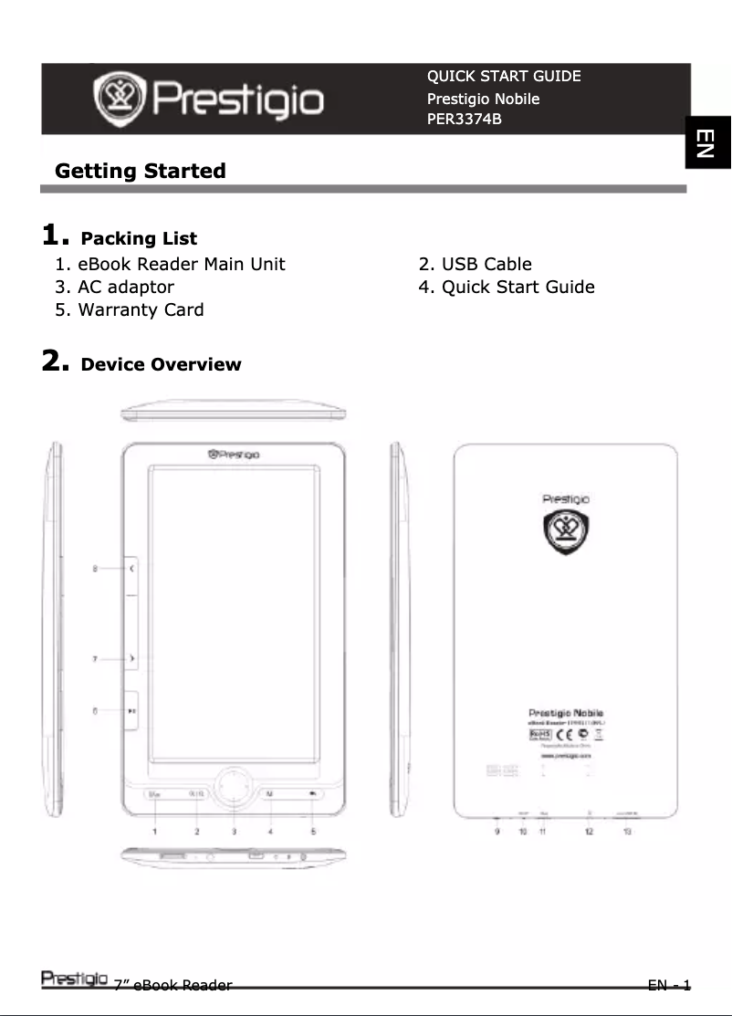 Page 1 de la notice Manuel utilisateur Prestigio Nobile PER3374B