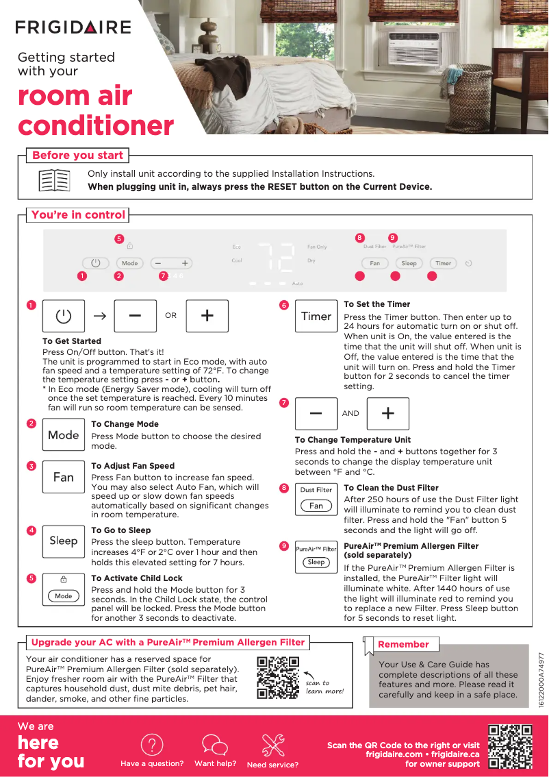 Page 1 de la notice Guide de démarrage rapide Frigidaire FHWC064TE1