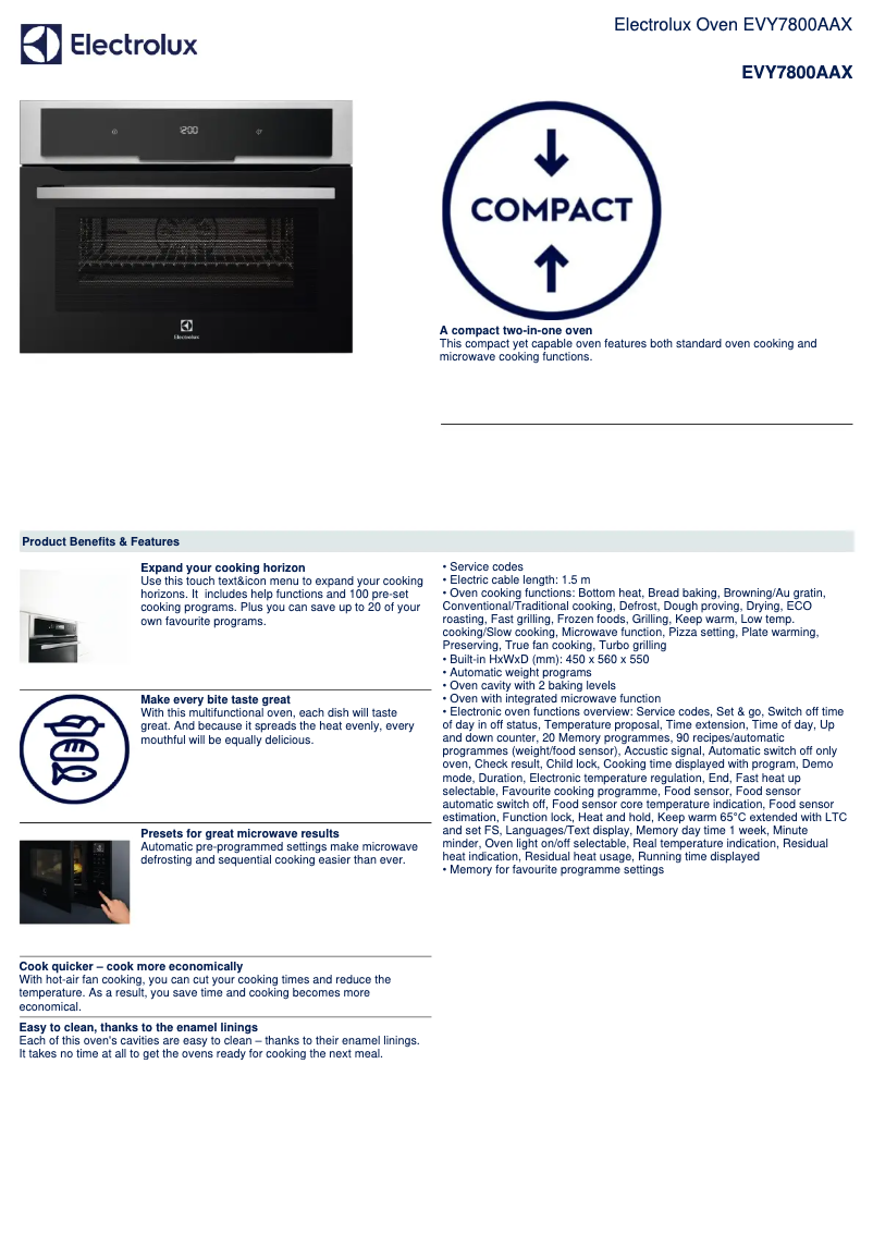 Page 1 de la notice Fiche technique Electrolux EVY7800AAX