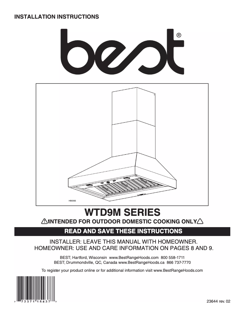 Page 1 de la notice Guide d'installation Best Fuori-Periphery WTD9M36SB