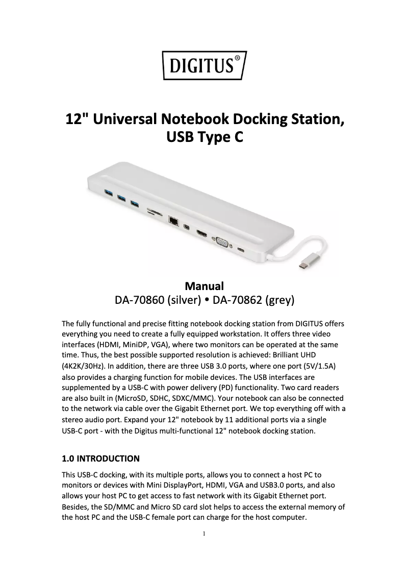 Page 1 de la notice Manuel utilisateur Digitus DA-70862