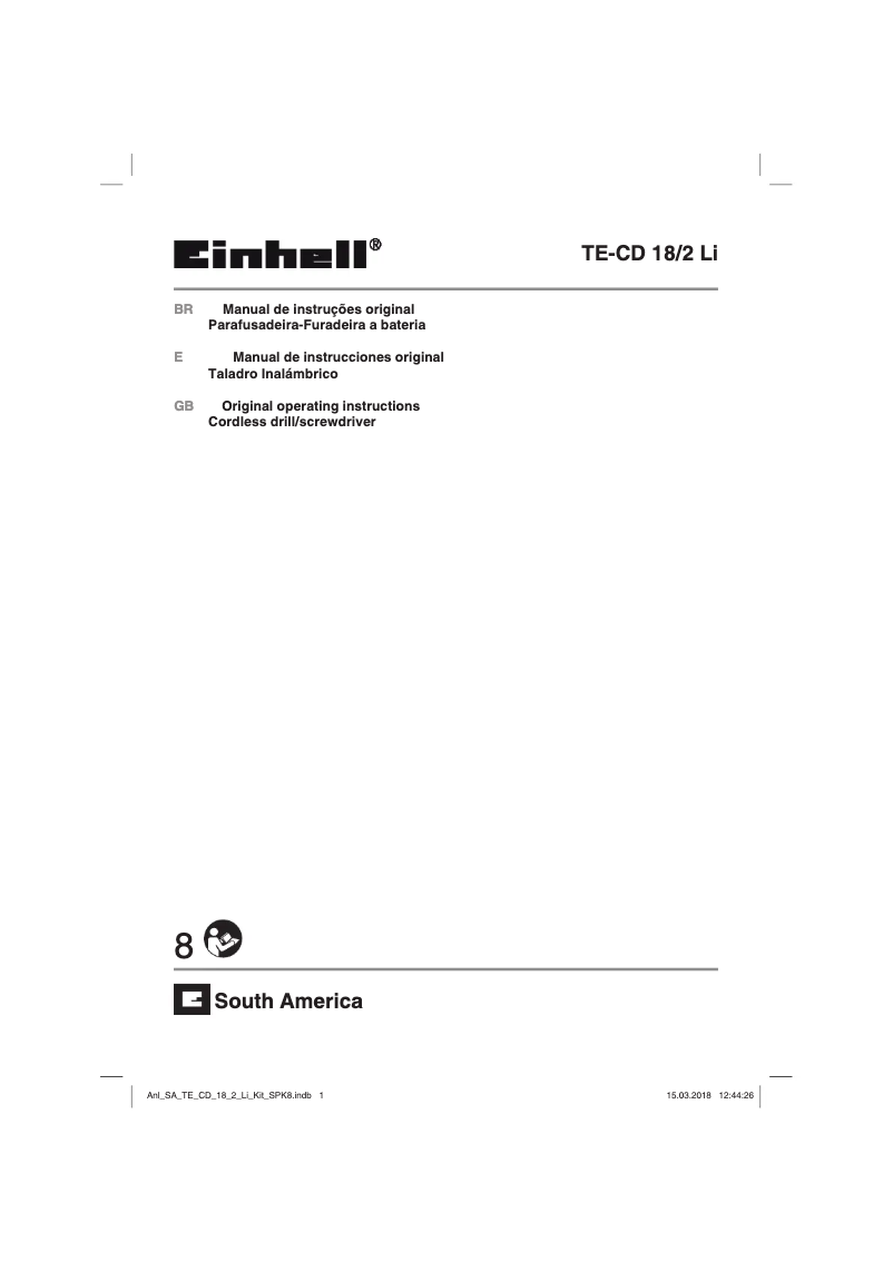 Page 1 de la notice Manuel utilisateur Einhell TE-CD 18/2Li Kit