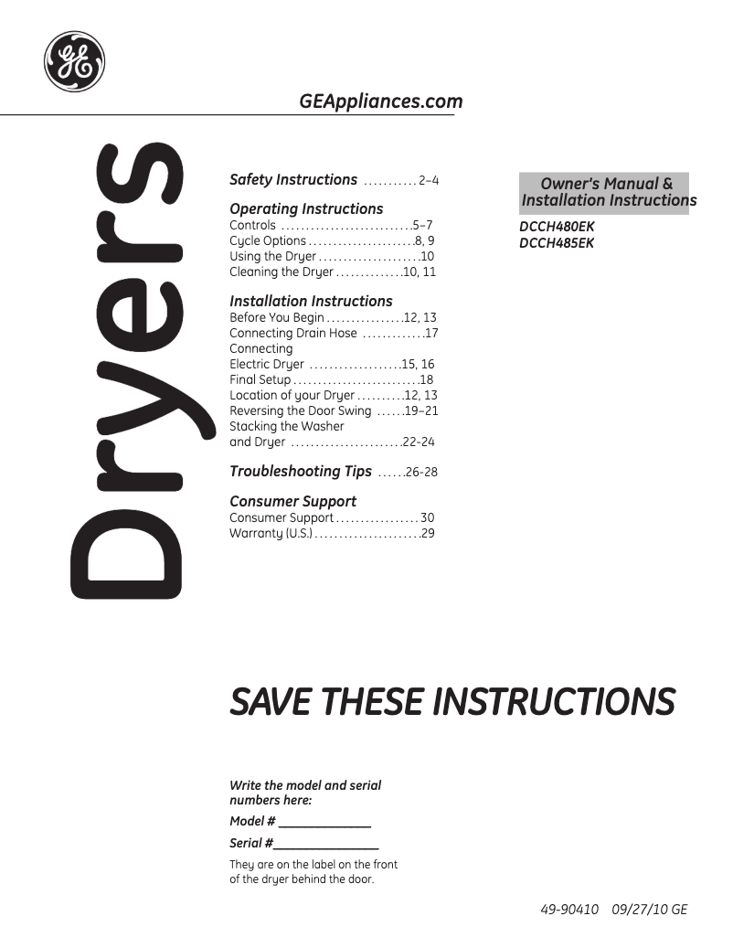 Página 1 del manual Manual de uso y mantenimiento GE DCCH485EKMS