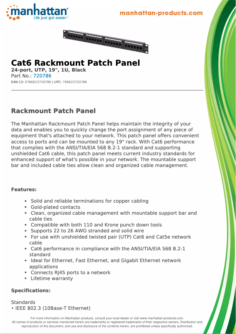 Page 1 de la notice Fiche technique Manhattan 720786