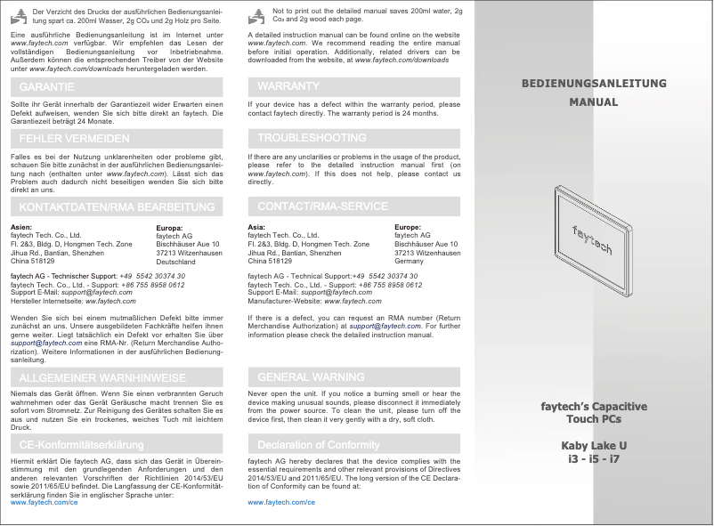 Page 1 de la notice Manuel utilisateur Faytech FT215I5CAPOB