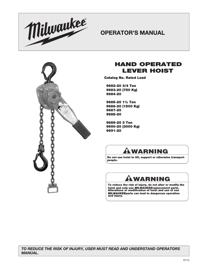 Page 1 of the manual User Manual Milwaukee 9687-20