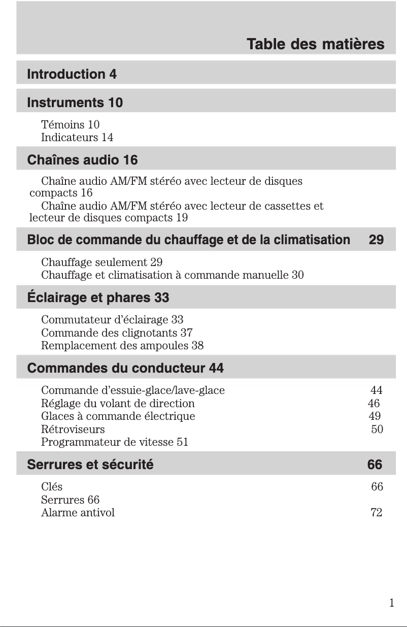 Page 1 de la notice Manuel utilisateur Ford Escape (2003)