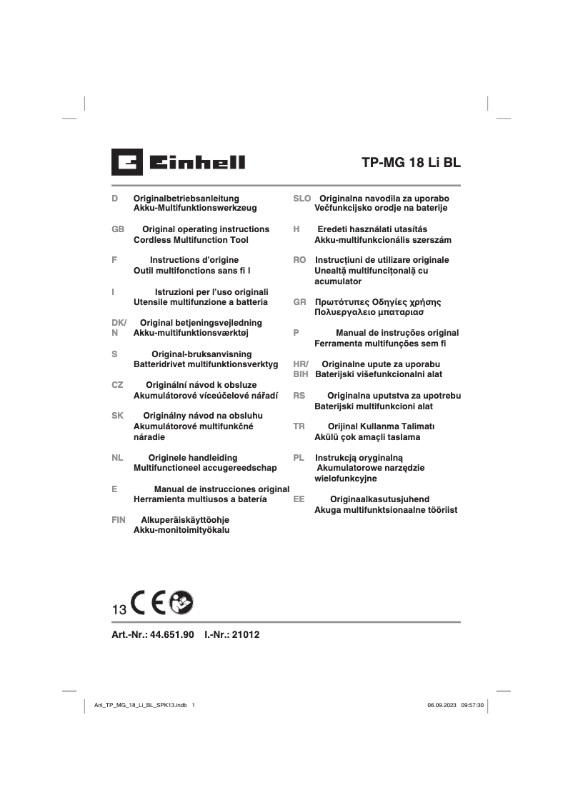 Page 1 de la notice Manuel utilisateur Einhell TP-MG 18 Li BL