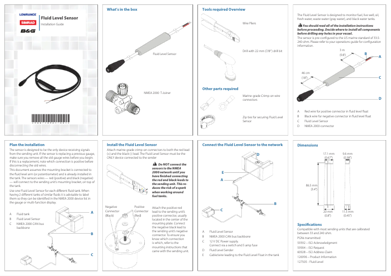 Page 1 de la notice Manuel utilisateur Simrad Fluid Level Sensor