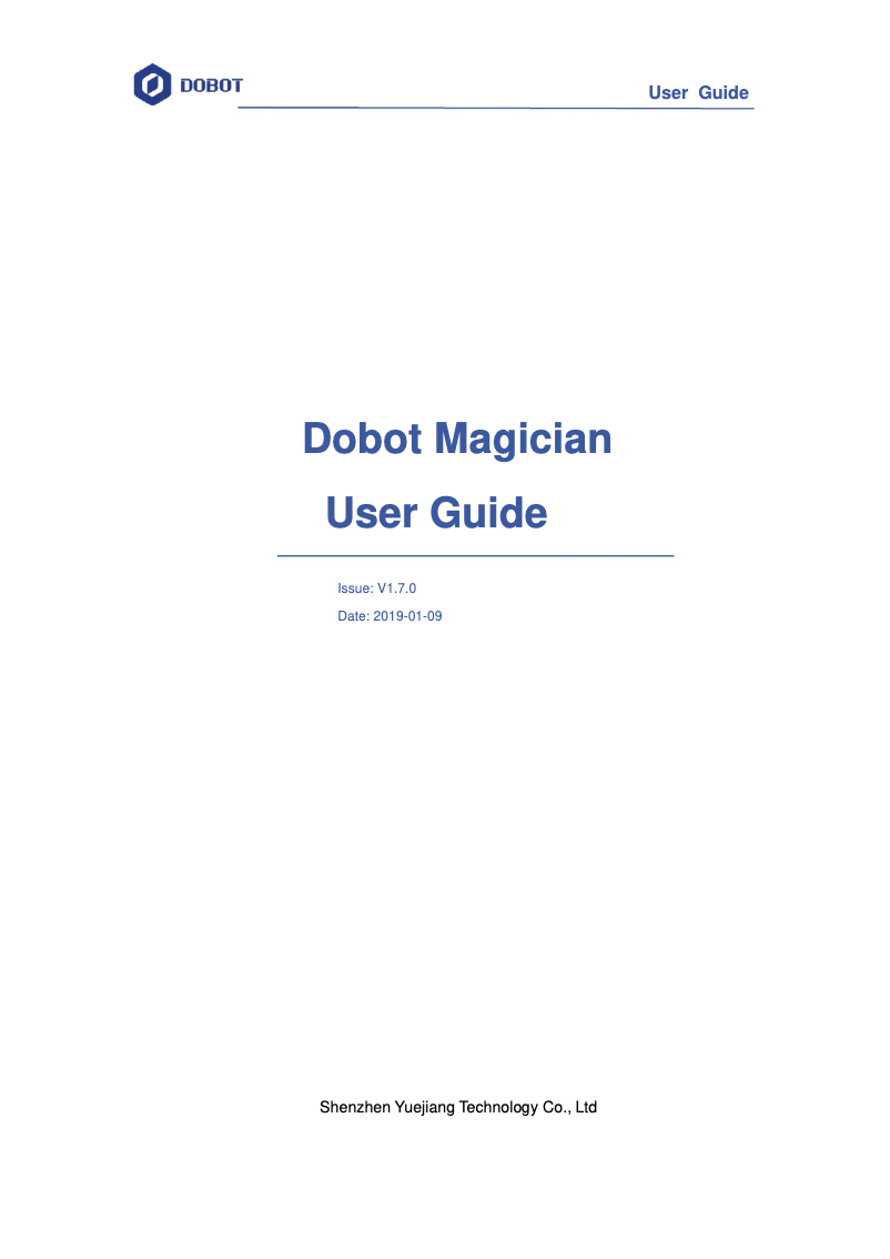 Page 1 de la notice Manuel utilisateur Dobot Magican Basic