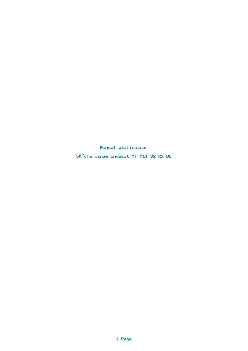 Page 1 de la notice Manuel utilisateur Indesit YT M11 92 RX DE