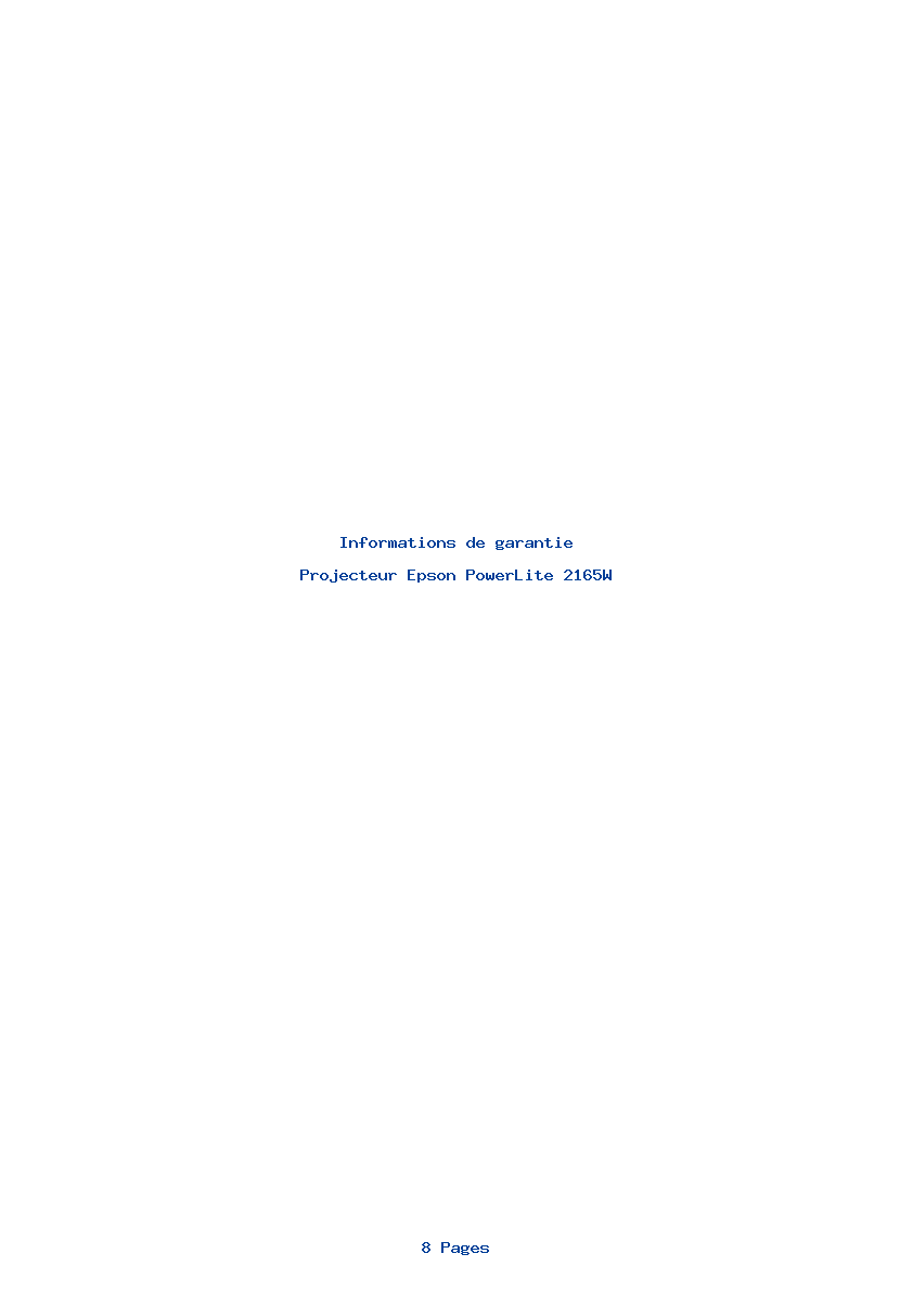 Page 1 de la notice Informations de garantie Epson PowerLite 2165W