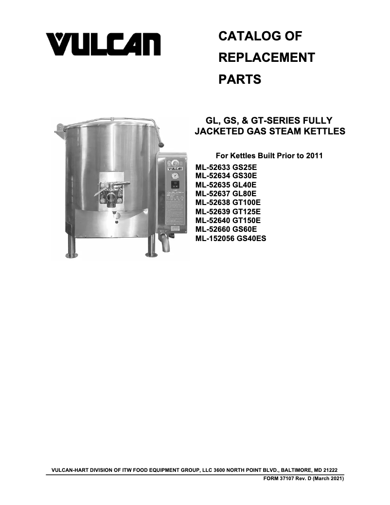 Page 1 de la notice Catalogue Vulcan GT100E