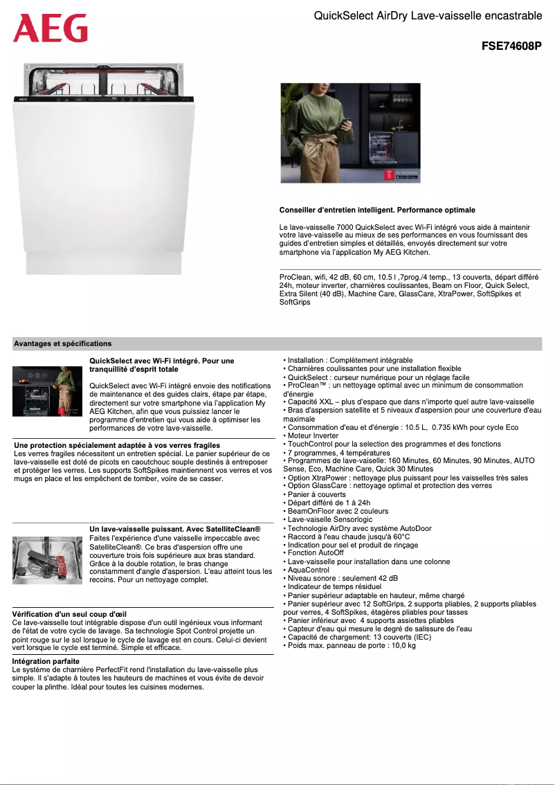 Page 1 de la notice Fiche technique AEG FSE74608P