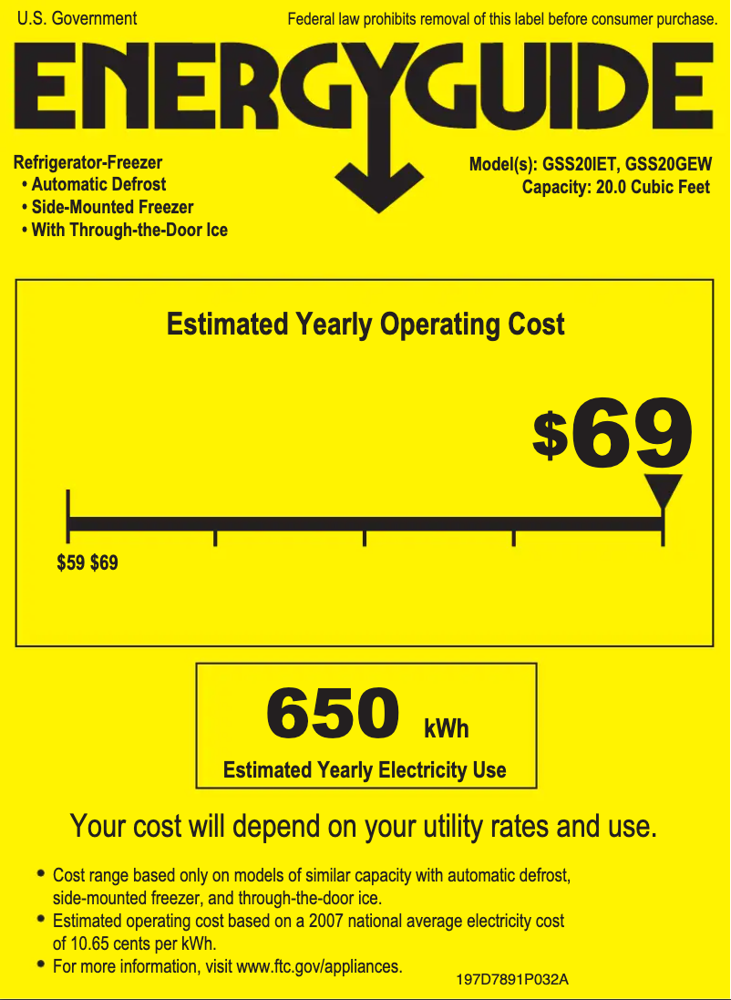 Page 1 de la notice Label énergétique GE GSS20GSDSS