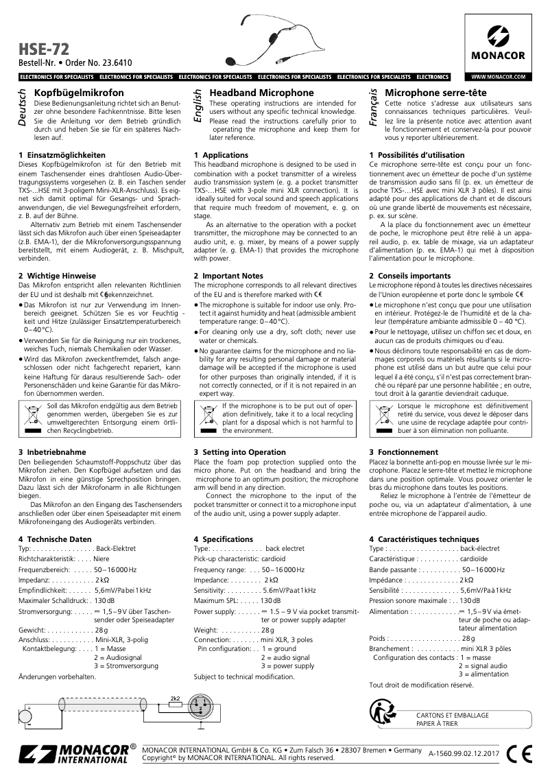 Página 1 del manual Manual de usuario Monacor HSE-72