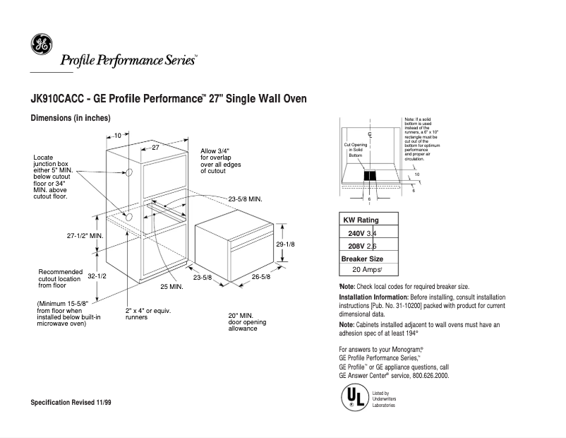 Page 1 de la notice Fiche technique GE Profile Performance JK910CACC