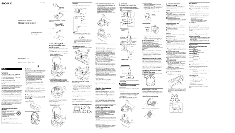 Page 1 de la notice Manuel utilisateur Sony MDR-RF4000K