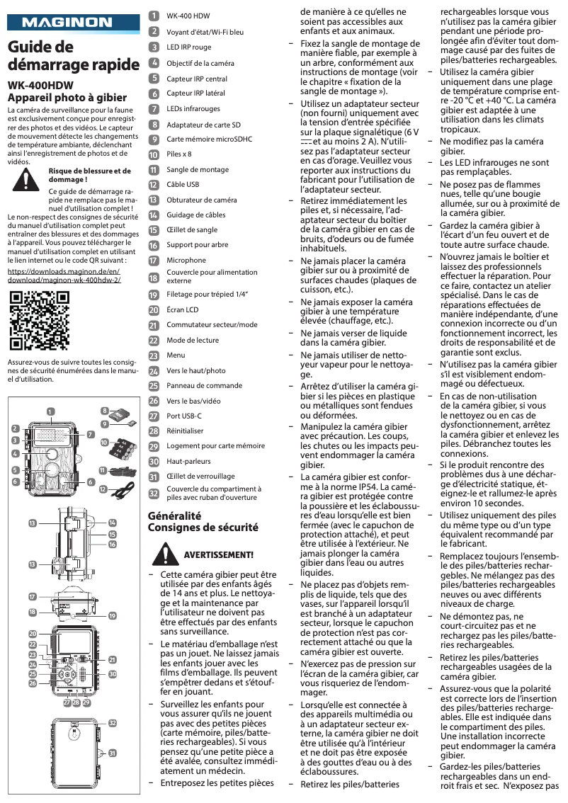 Page 1 de la notice Guide de démarrage rapide Maginon WK-400 HDW