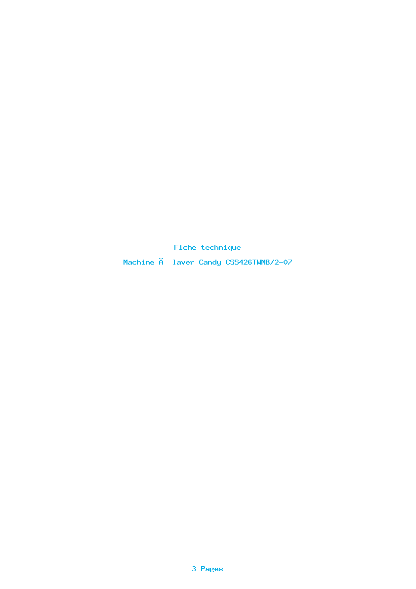Page 1 de la notice Fiche technique Candy CSS426TWMB/2-07