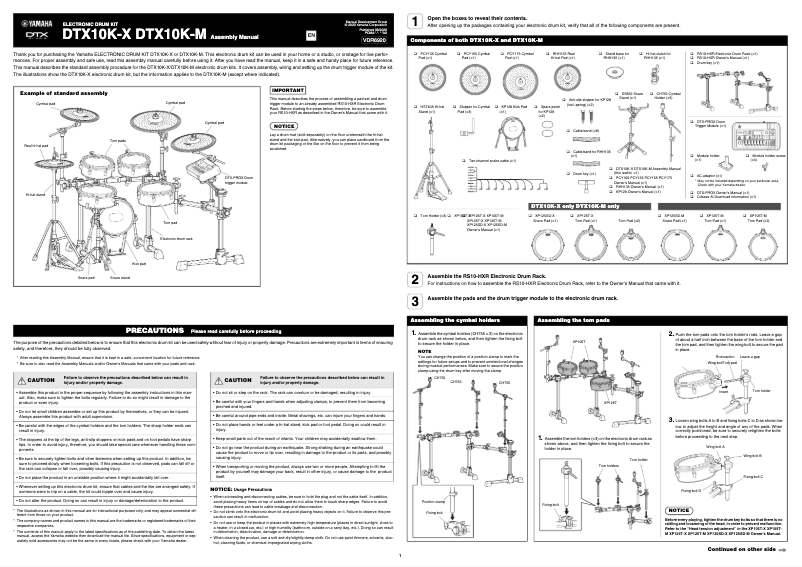 Page 1 de la notice Instructions / montage Yamaha DTX10K-M