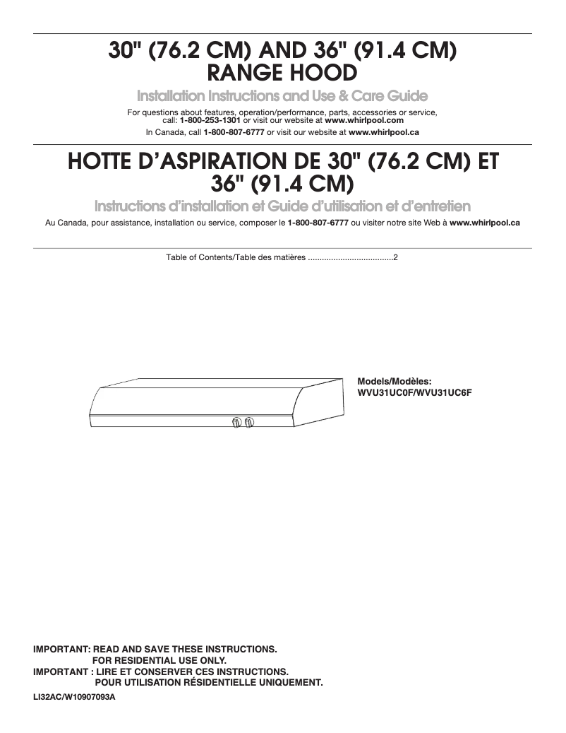 Page 1 de la notice Guide d'installation KitchenAid WVU31UC6FB