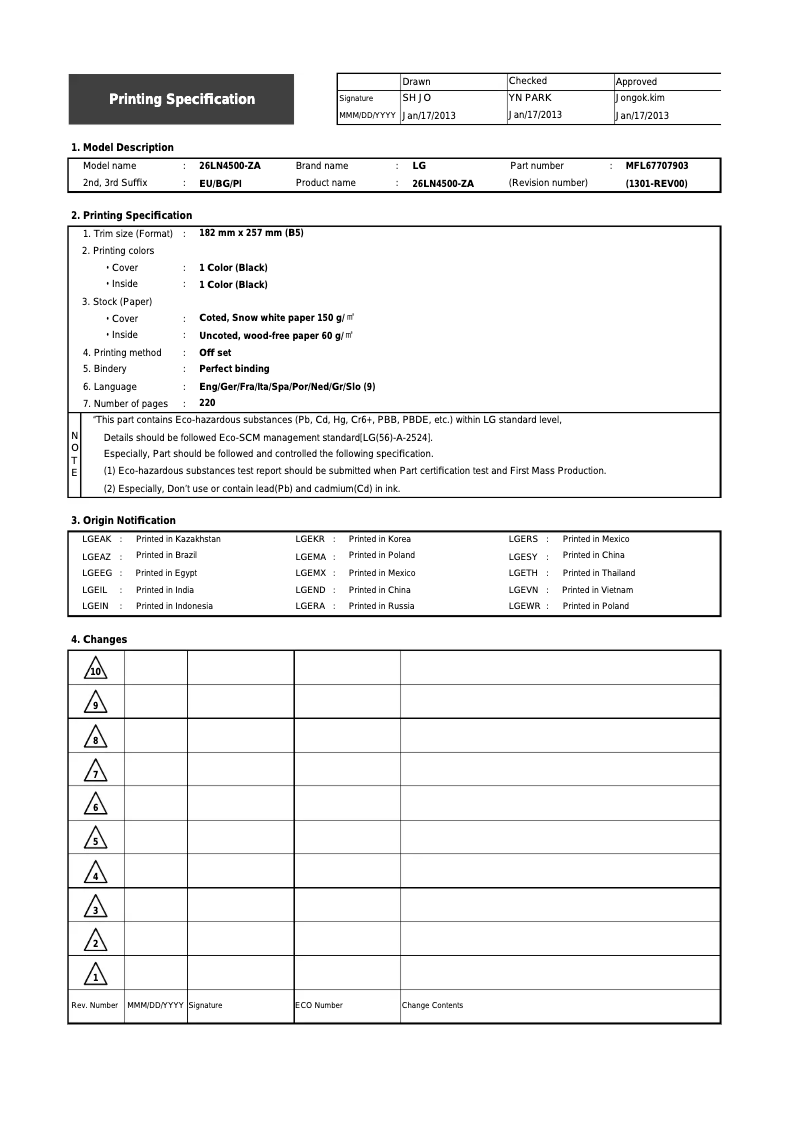 Page 1 de la notice Manuel utilisateur LG 26LN4505