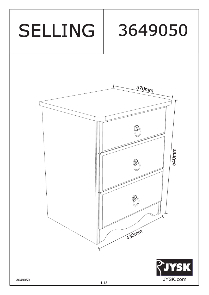 Page 1 of the manual User Manual JYSK Selling (43x54x37)