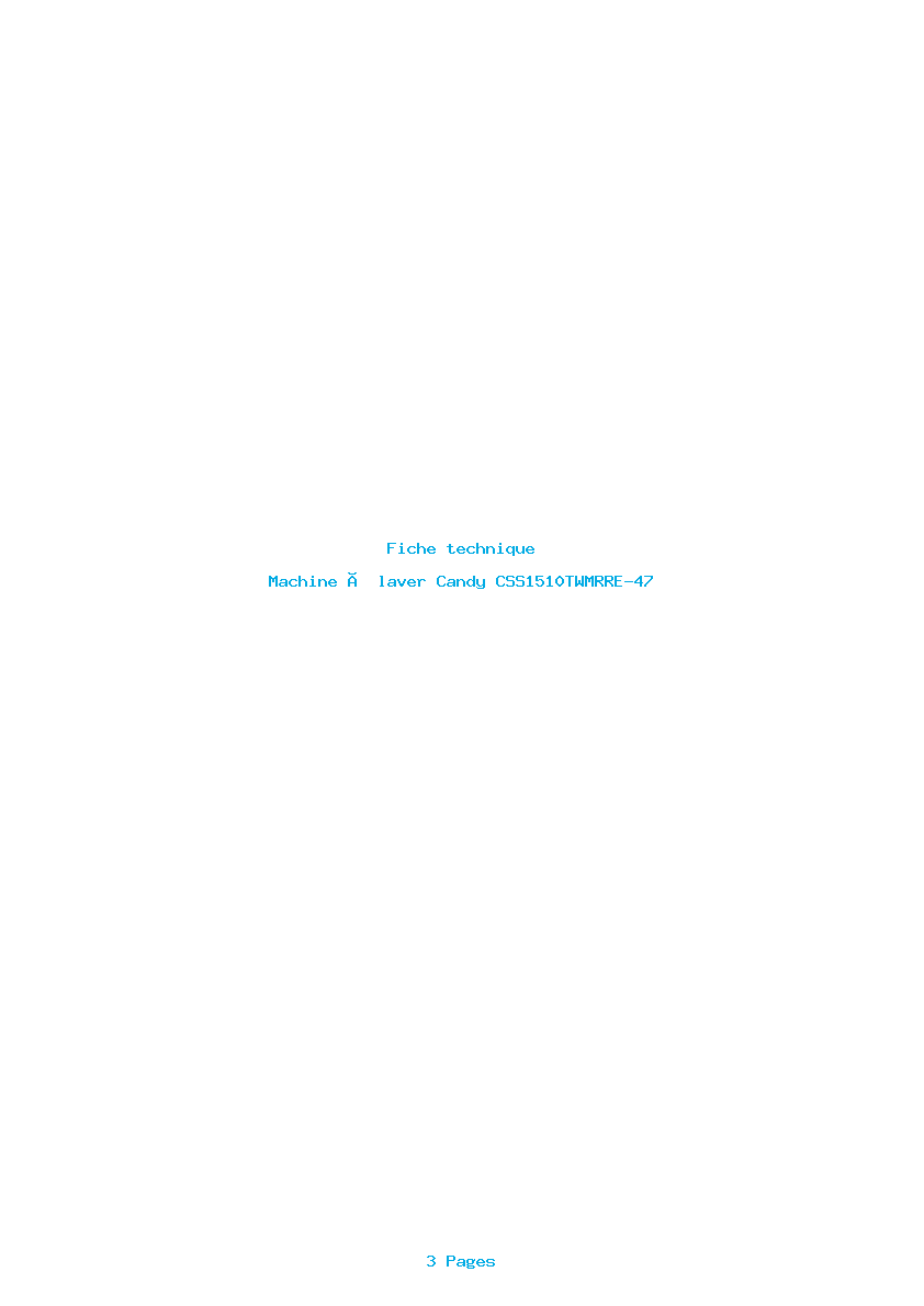 Page 1 de la notice Fiche technique Candy CSS1510TWMRRE-47