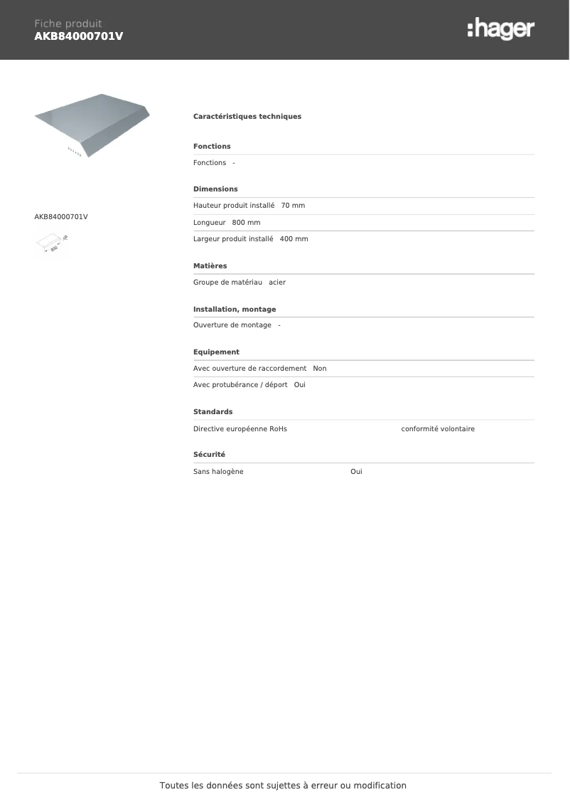 Page 1 of the manual User Manual Hager AKB84000701V