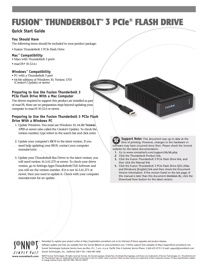 Page 1 de la notice Manuel utilisateur Sonnet Fusion Thunderbolt 3
