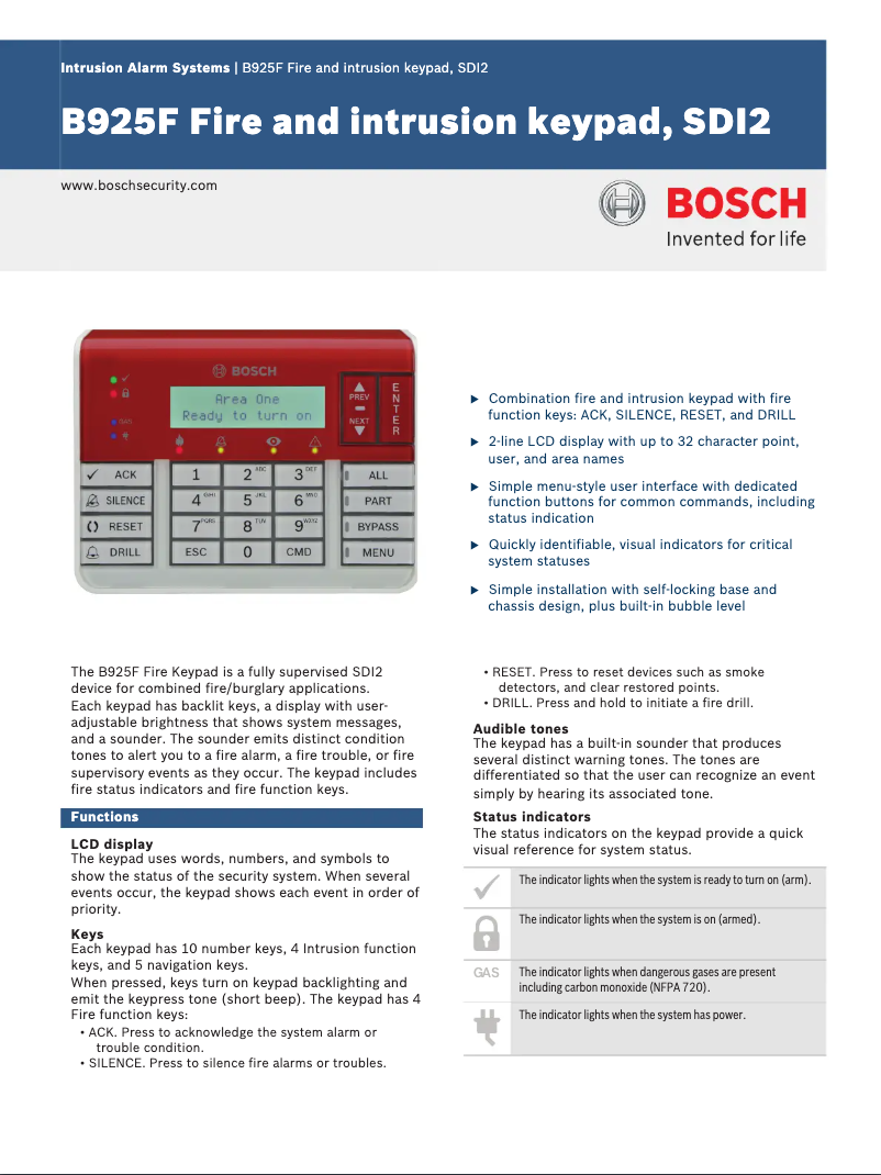Page 1 de la notice Manuel utilisateur Bosch B925F