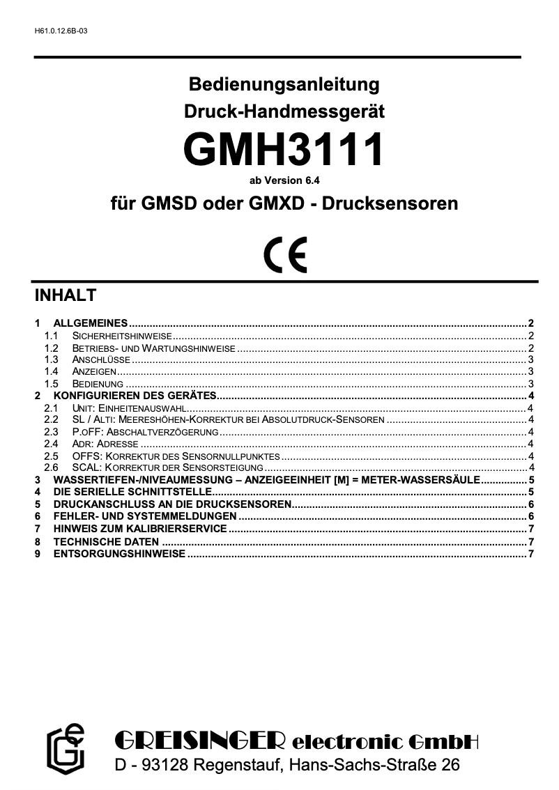 Page 1 de la notice Manuel utilisateur Greisinger GMH 3111