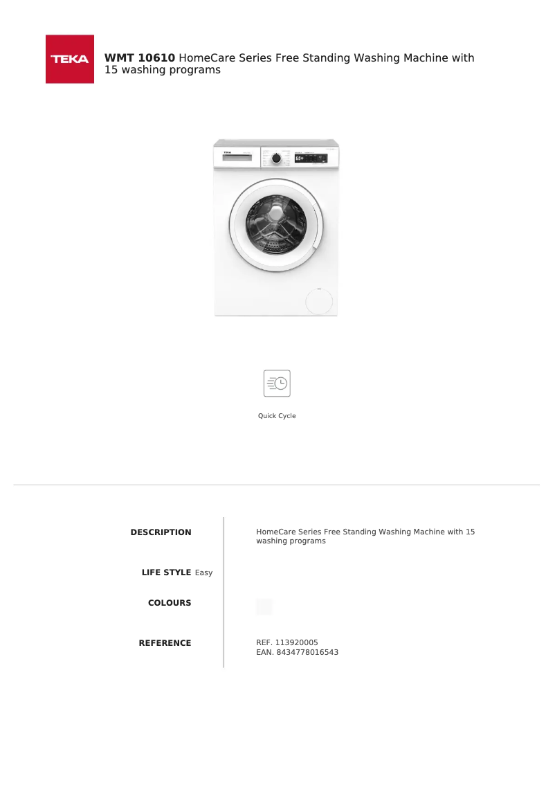 Page 1 de la notice Fiche technique Teka WMT 10610