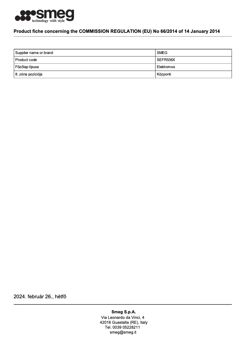 Página 1 del manual Ficha técnica Smeg SEFR536X