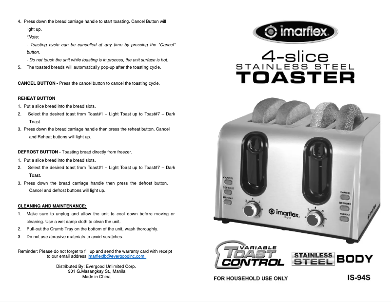 Page 1 de la notice Manuel utilisateur Imarflex IS-94S