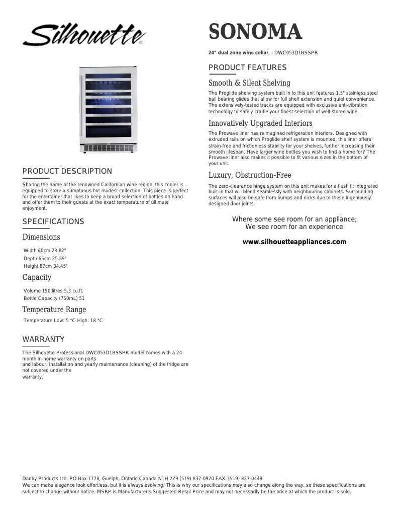 Page 1 de la notice Manuel utilisateur Danby DWC053D1BSSPR