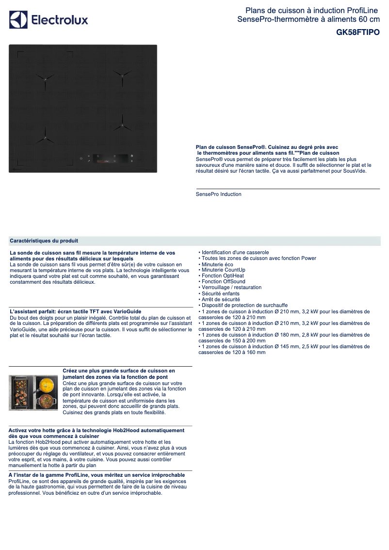 Page 1 de la notice Fiche technique Electrolux GK58FTIPO