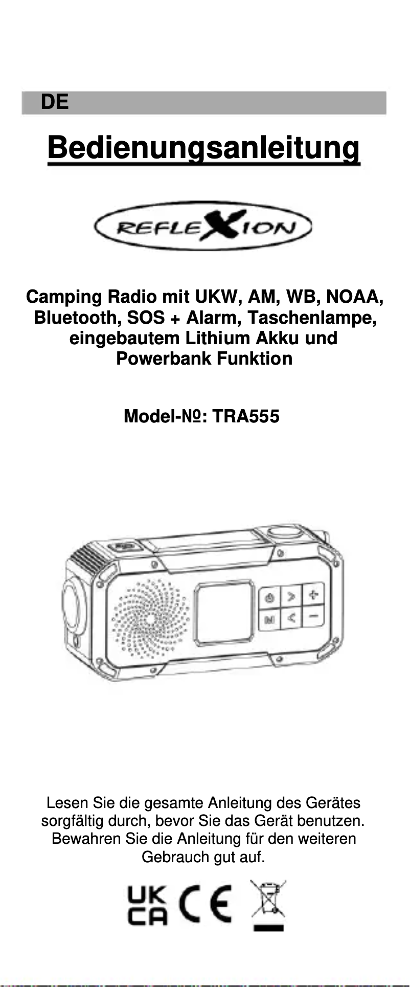 Page 1 of the manual User Manual Reflexion TRA555