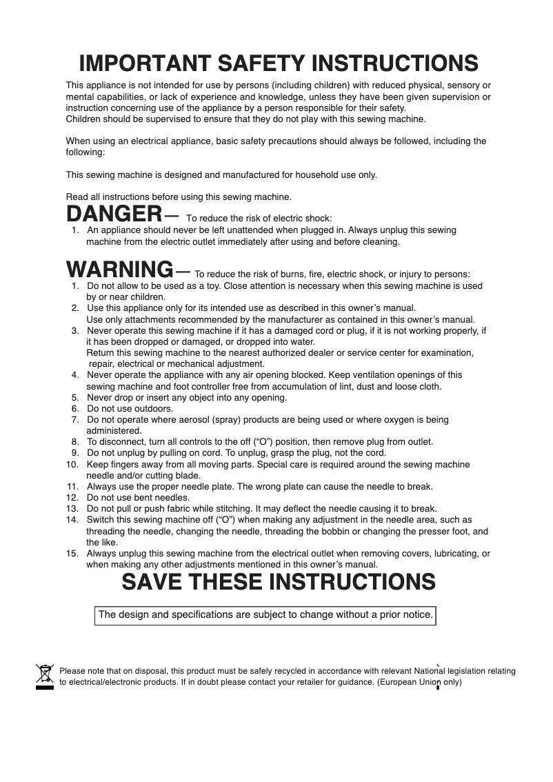 Página 1 del manual Manual de usuario Elna 9600
