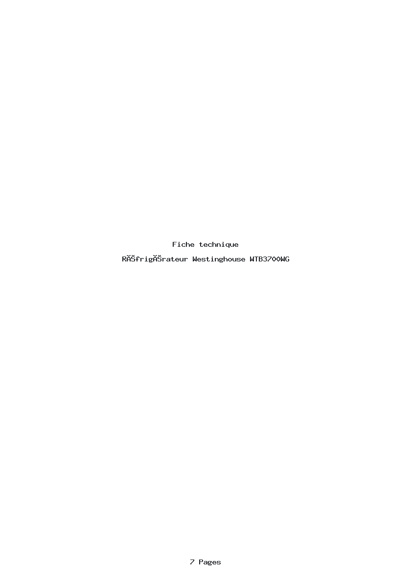 Page 1 de la notice Fiche technique Westinghouse WTB3700WG