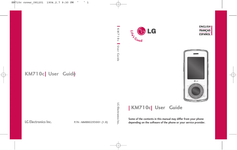 Page 1 de la notice Manuel utilisateur LG KM710C