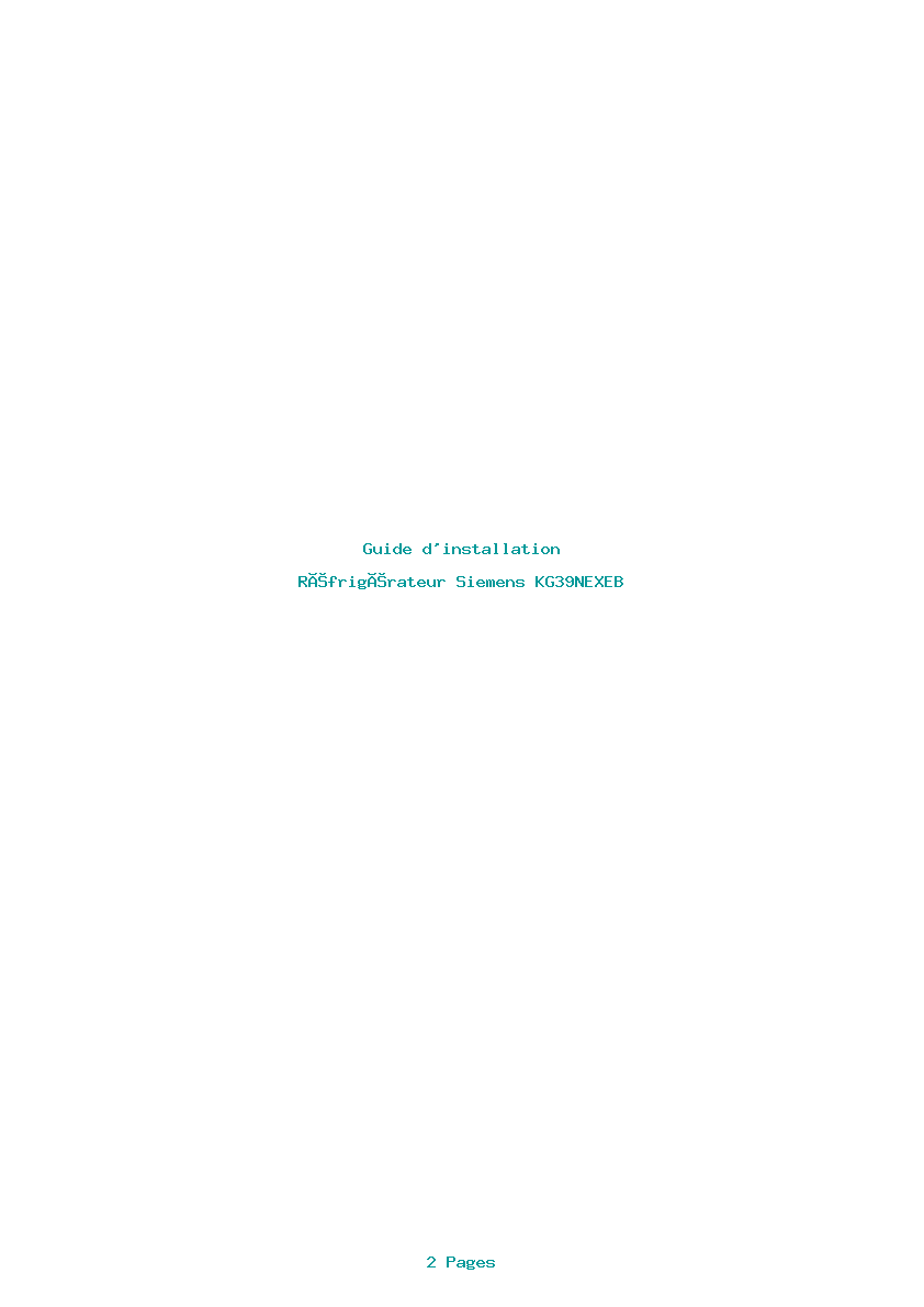 Page 1 de la notice Guide d'installation Siemens KG39NEXEB