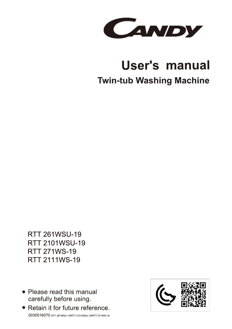 Page 1 de la notice Manuel utilisateur Candy RTT 2111WS-19