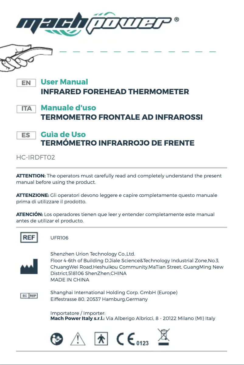 Página 1 del manual Manual de usuario Mach Power HC-IRDFT02