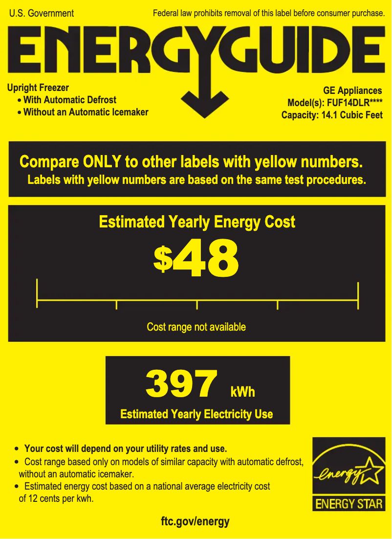 Page 1 of the manual Energy Label GE FUF14DLRWW